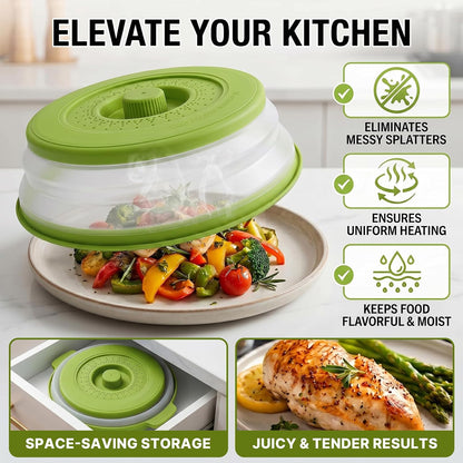 10 Inch Microwave Splatter Cover Vented for Food, Collapsible Splatter Guard with Handle, Anti-Splatter Plate Lid for Kitchen Fruit Vegetables, Dishwasher-Safe Easy Clean (black)