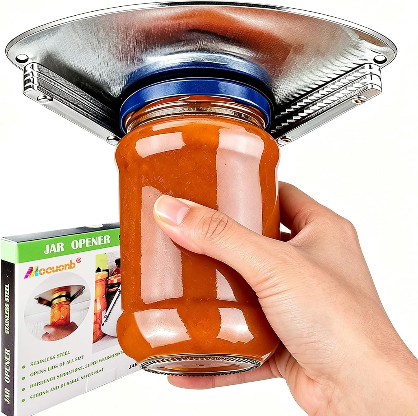 Moeuonb Under Cabinet Jar Opener for Seniors Lid Cap Opener for Weak Hands | Stainless Steel Jar Opener Tool, Under Counter Can Opener, One Handed Jar opener Effort-saving