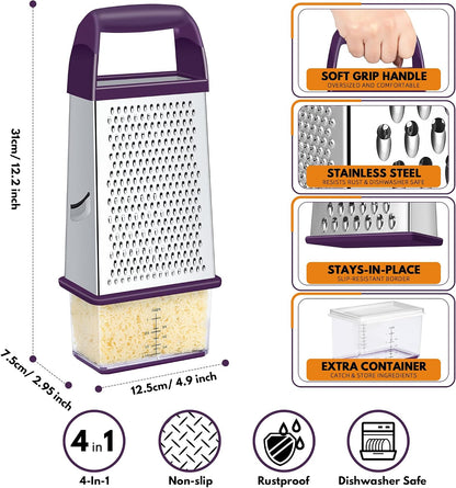 Urbanstrive Cheese Grater With Container Box Grater Stainless Steel Graters for Kitchen Cheese Shredder Parmesan Shredder Kitchen Gadgets Kitchen Tools Kitchen Gifts for Chef Dishwasher Safe Zester