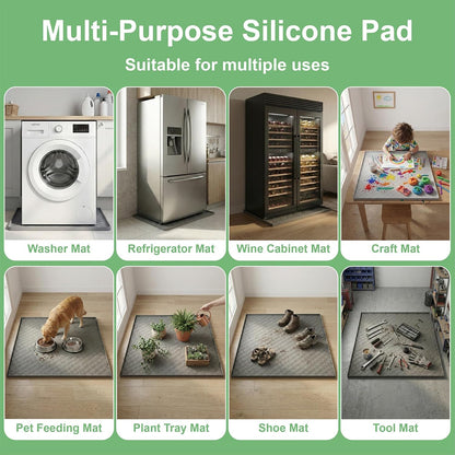33 x 31 Inch Washing Machine Drain Pan, Silicone Washer Pan, Grey | 2cm Raised Waterproof Edge, Washer and Dryer Mat for Floor Protection, Fits Standard & Large Washers Up to 5.0 Cu.Ft.