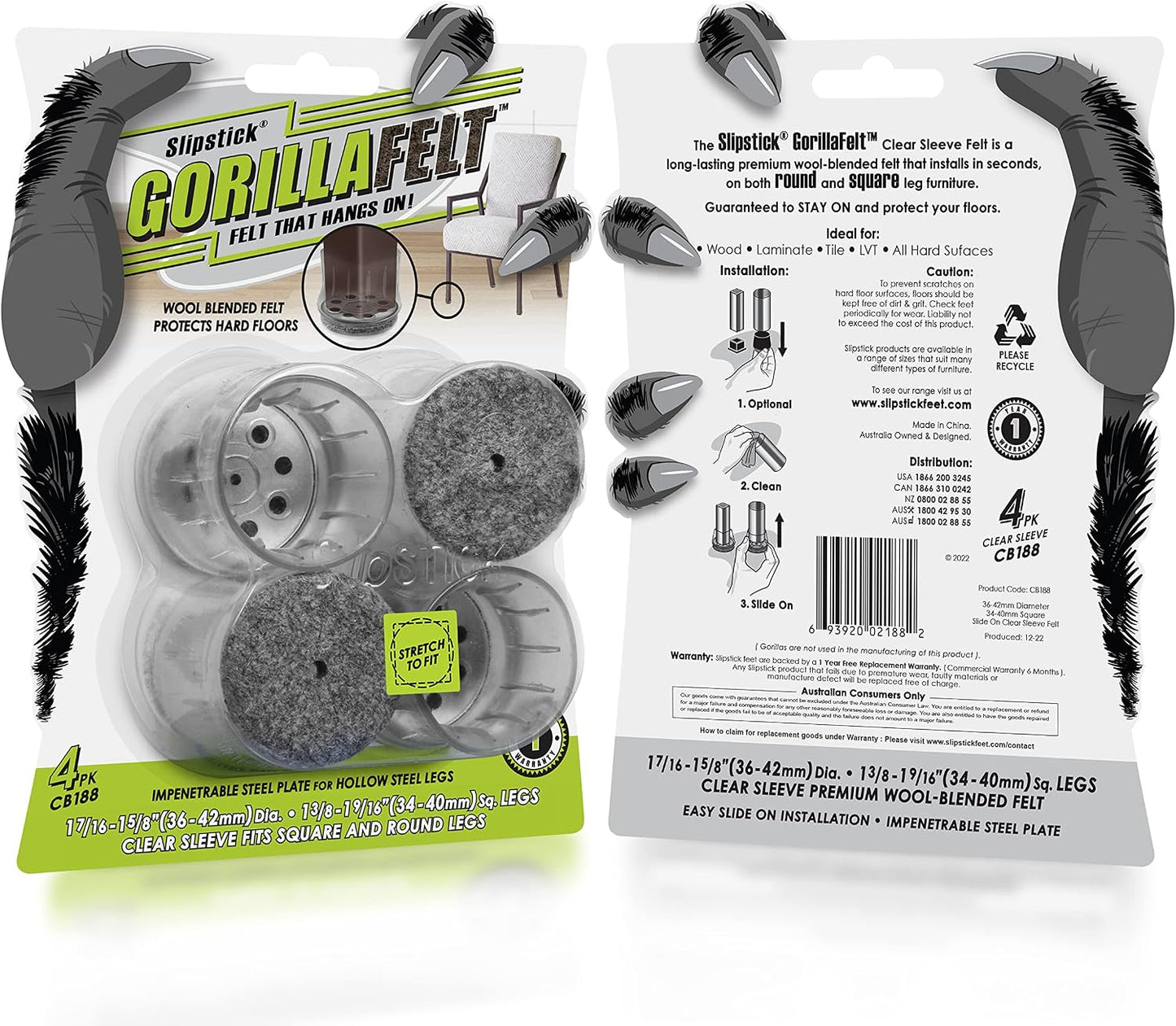 Slipstick Gorilla Felt Furniture Pads (189 Piece Variety Pack) Premium Furniture Pads & Chair Leg Floor Protectors for Hardwood Floors & Hard Surfaces