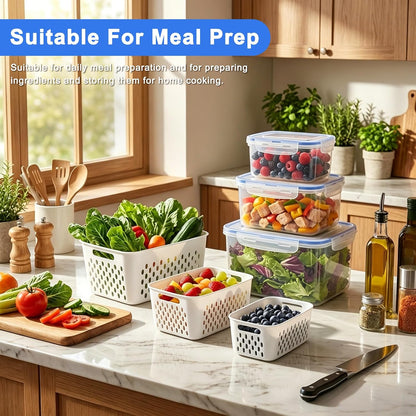Airtight Fruit Storage 3Pcs – Removable Colander Baskets for Fridge Organization