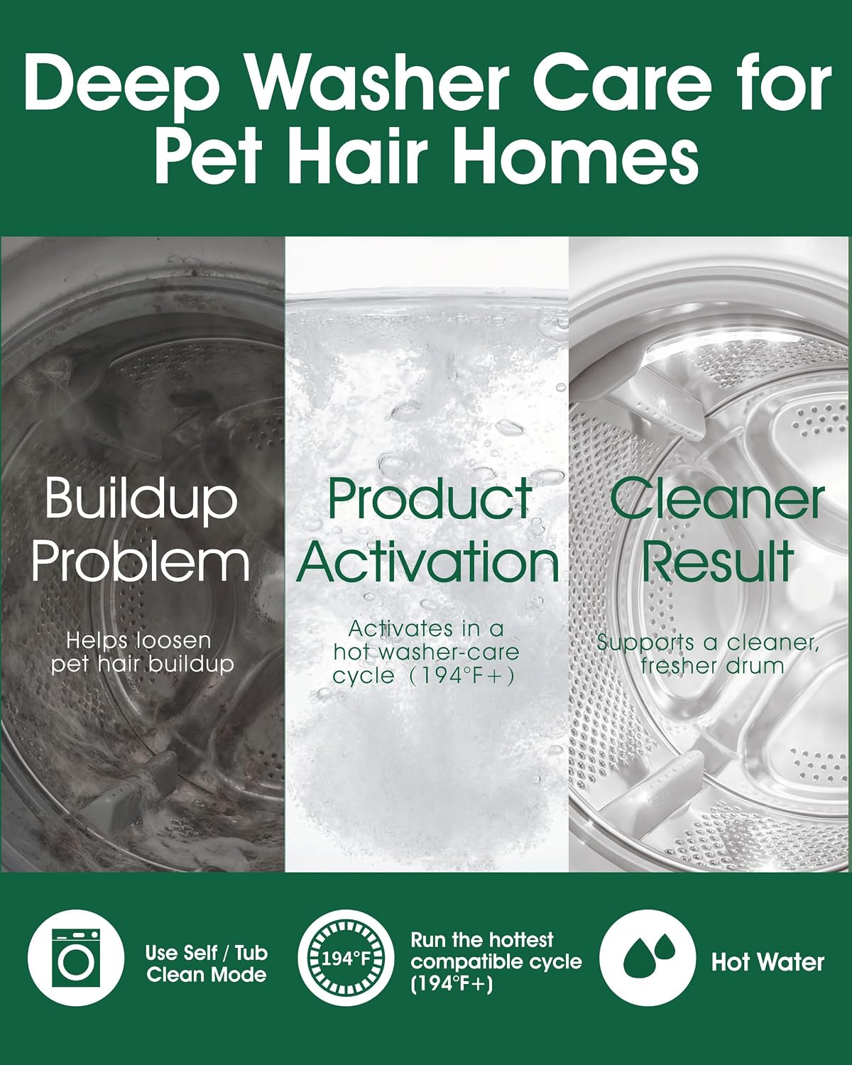 Washing Machine Cleaner for Pet Hair, 6-Month Supply | Pet Hair Dissolver Powder for Washer Drum & Pet Bedding, Removes Odor, Scale & Residue, HE/Front/Top Load, 6 Sachets