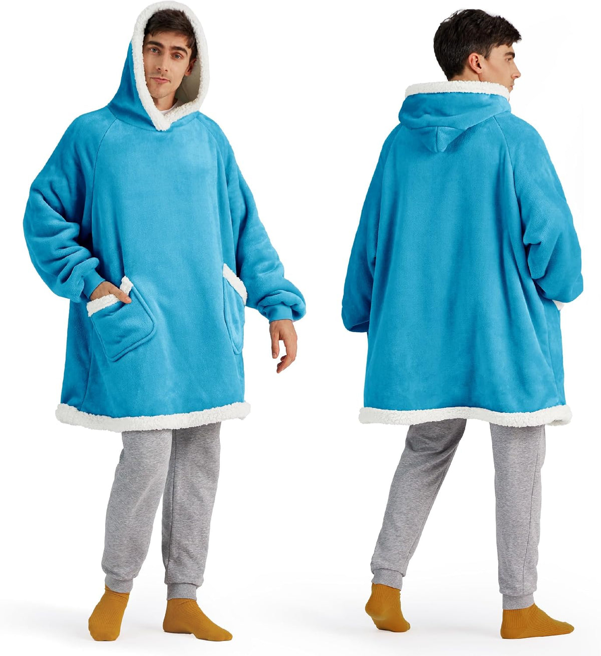Bedsure Wearable Blanket Sherpa Hoodie Gifts, Sweatshirt, Grey, Standard