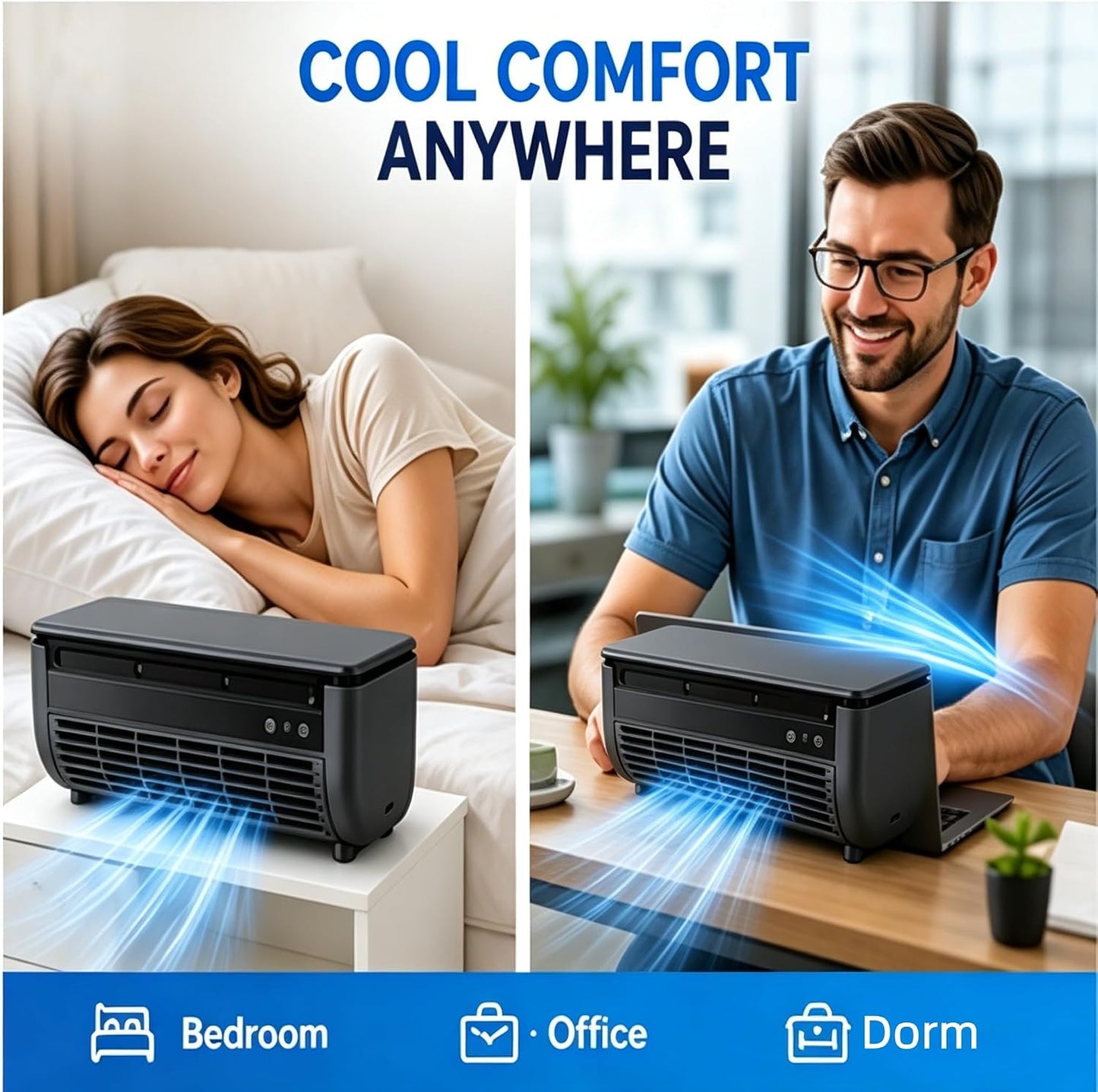 Portable Wireless Wall Air Conditioner Fan, Table & Wall Mounted Cooling Mist Fan with 3 Modes, Semiconductor Rechargeable AC Fan with Remote for Kitchen Office Indoor