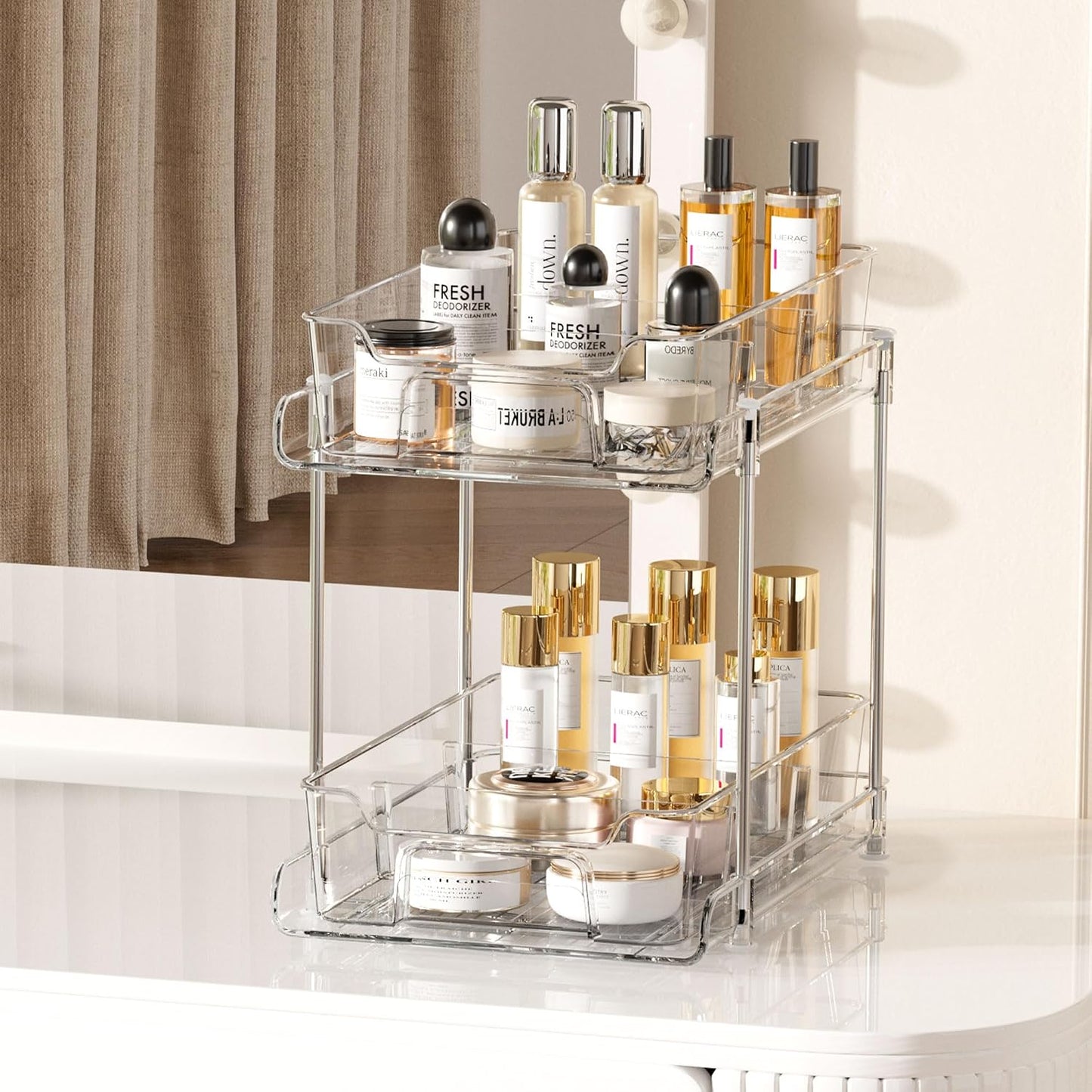 Vtopmart 2 Pack Pull Out Bathroom Under Sink Organizer (S-Standard) | Slide-out drawers, Multi-purpose storage, Clear visibility, Easy Set-up
