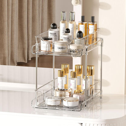 Vtopmart 2 Pack Pull Out Bathroom Under Sink Organizer (S-Standard) | Slide-out drawers, Multi-purpose storage, Clear visibility, Easy Set-up