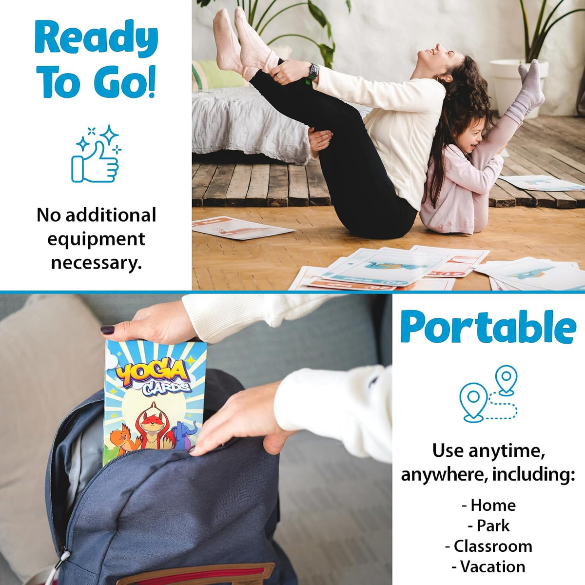 Yoga Cards for Kids, Age 5+, 44 Fun Animal Poses & Breathing Exercise Game