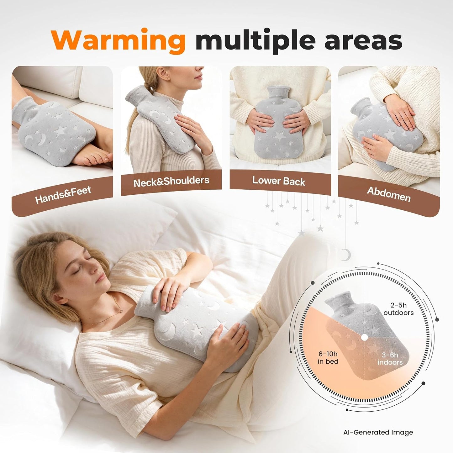 Hot Water Bottle with Soft Cover, 2L Hot Water Bag for Menstrual Cramps, Neck and Shoulder Pain Relief, Hot and Cold Therapies, Hand Feet Warmer, Blue