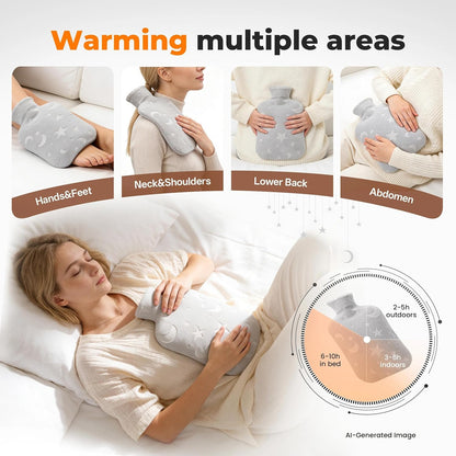 Hot Water Bottle with Soft Cover, 2L Hot Water Bag for Menstrual Cramps, Neck and Shoulder Pain Relief, Hot and Cold Therapies, Hand Feet Warmer, Blue