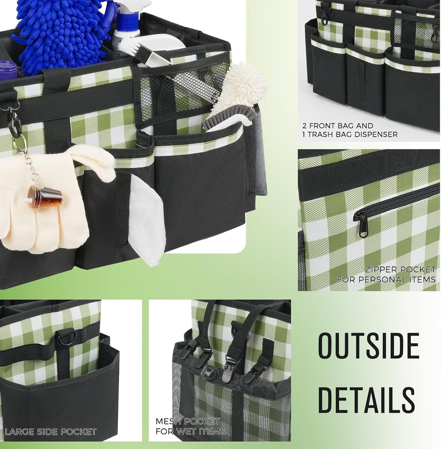 SCAVATA Wearable Cleaning Caddy, Cleaning Caddy Supplies Organizer with Handle & Shoulder Straps for Housekeepers, Under Sink & Car Cleaning Tool Organizers Bag with 4 Foldable Divider (NavyBlue)