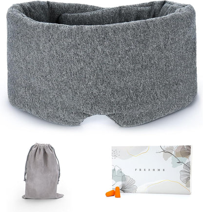 FRESHME Cotton Sleep Eye Mask for Men - Upgrade Design Blackout Side Sleeper Eyes Cover for Night Sleeping, Large Size Wide Soft Travel Airplane Blindfold with Adjustable Velcro Strap for Work Nap