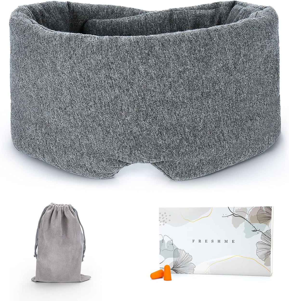 FRESHME Cotton Sleep Eye Mask for Men - Upgrade Design Blackout Side Sleeper Eyes Cover for Night Sleeping, Large Size Wide Soft Travel Airplane Blindfold with Adjustable Velcro Strap for Work Nap
