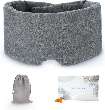 FRESHME Cotton Sleep Eye Mask for Men - Upgrade Design Blackout Side Sleeper Eyes Cover for Night Sleeping, Large Size Wide Soft Travel Airplane Blindfold with Adjustable Velcro Strap for Work Nap