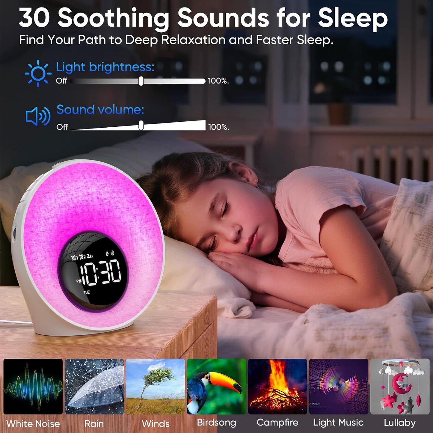 AFEXOA Sunrise Alarm Clock with Wake Up Light & White Noise Machine | 30 Soothing Sounds, 8 Color Dimmable Night Light, Dual Alarm Clocks for Bedroom Heavy Sleepers/Adults/Kids