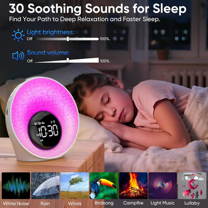 AFEXOA Sunrise Alarm Clock with Wake Up Light & White Noise Machine | 30 Soothing Sounds, 8 Color Dimmable Night Light, Dual Alarm Clocks for Bedroom Heavy Sleepers/Adults/Kids