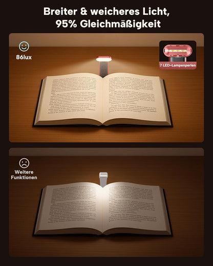 86lux Book Light, Rechargeable Reading Light for Book in Bed | 3 Color Modes & Stepless Dimming, Aluminum Alloy LED Bookmark Light for Book Lovers, Technology Black