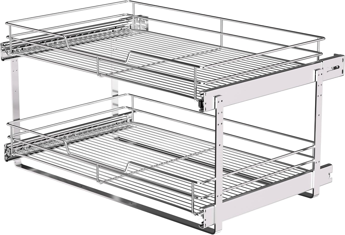 2-Tier Cabinet Pull Out Shelves, 14" W x 22" D, Chrome | Heavy-Gauge Wire Kitchen Cabinet Organizer, 100 lbs Capacity, Ball-Bearing Glides, Min 15" Opening, For Tupperware & Bowls
