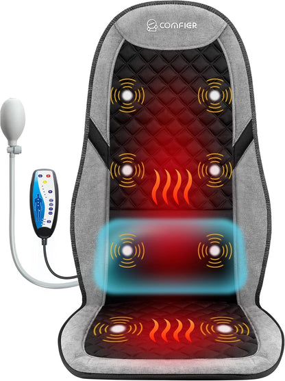COMFIER Vibration Back Massager with Heat, 10-Motor Massage Seat Cushion for Chair, Graphene Heated Massage Chair Pad for Back, Lumbar & Thighs, 5 Modes, 3 Intensities, Home Office Recliner Gift