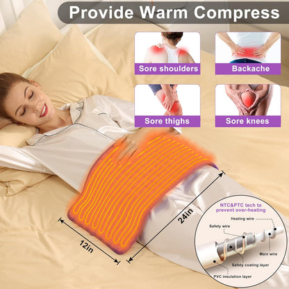 Heating Pad Electric Heat Pad, Hot Heated Pad,Multiple Temp and Timer Settings,Suitable for Shoulders, Neck, arms, Abdomen, Back, Legs, etc. (Gray Green, 24"X12")