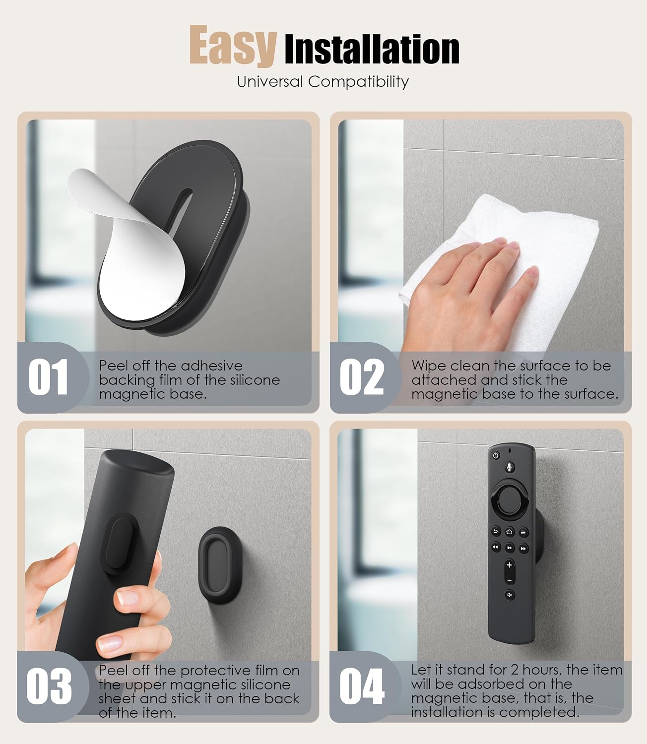 Magnetic Remote Control Holder Wall Mount for TV/Fan, 5Pack-Black | No Drill Self-Adhesive TV Remote Holder for Bed, Silicone Remote Caddy, Bedside Organizer, RV Accessories