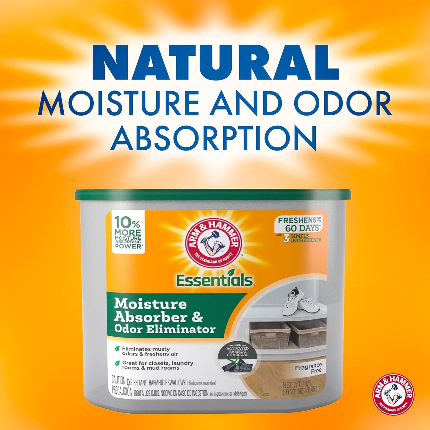 Arm & Hammer Fragrance Free Refillable Moisture Absorber and Odor Eliminator 14 oz. Tub