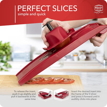 Börner by Reston Lloyd Mandoline Slicer V1 (Starter Set) • V-Slicer with 5 Thickness Settings & Food Holder • Adjustable Kitchen Slicer for Vegetables & Fruits • Color: White