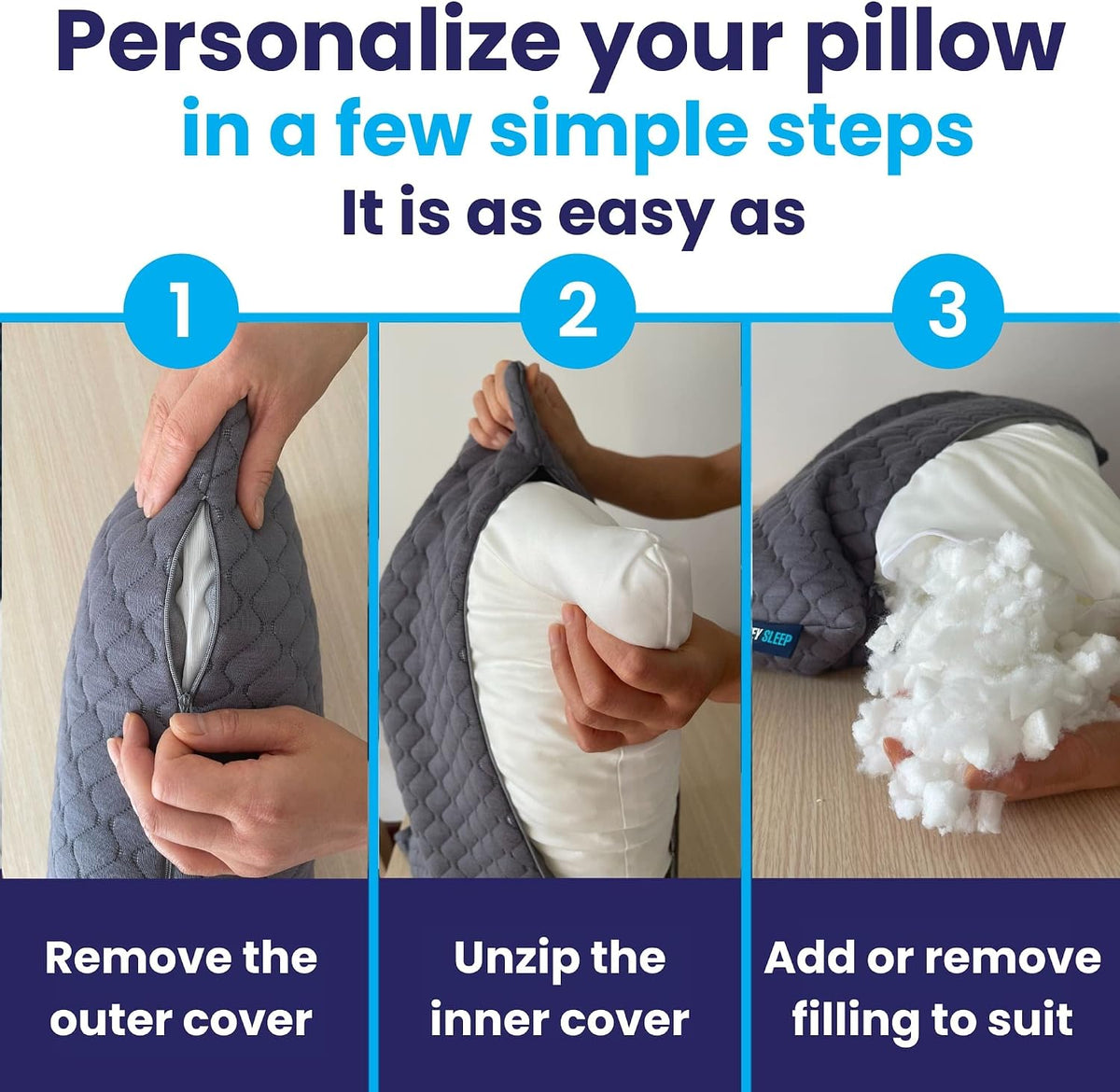 Sidney Sleep Adjustable Curved Pillows for Neck and Shoulder Support with Extra Shredded Fill - Cervical Contour Pillow for Side and Back Sleepers - Queen Size 19" x 29" CertiPUR-US Certified (White)