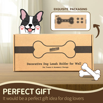 MTERSN Dog Leash Holder Wall Mount with 3D Paws Hooks, Distressed White | Bone-Shaped Dog Leash Holder for Wall, Leash Holder, 5 Dog Leash Hook, Pet Accessories Storage, Gift for Dog Lovers