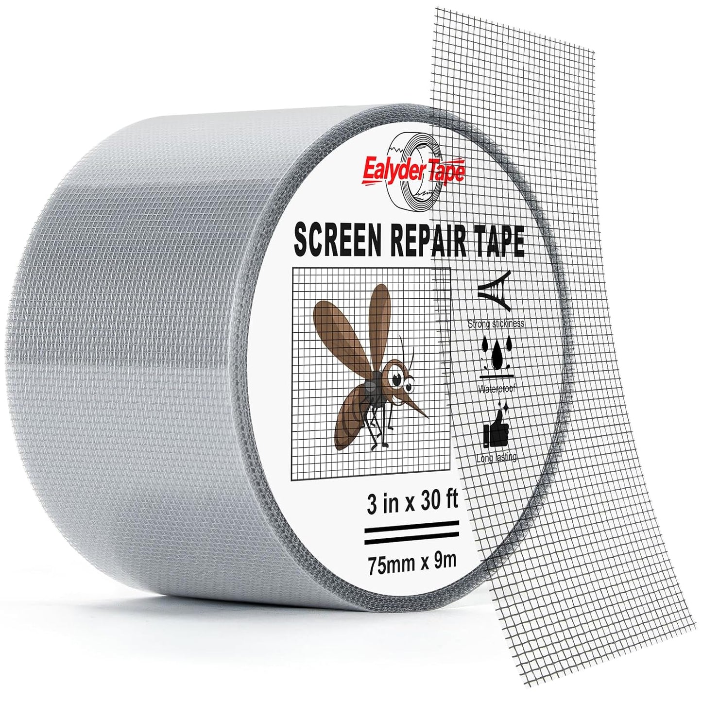 2" x 30FT Black Window Screen Repair Tape Fiberglass Mesh Patch Tape | Fiberglass Mesh Screen Repair Tape for Window & Door Tears, Strong Adhesive, Quick Fix Holes, Black Durable Mesh