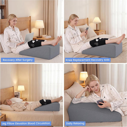 HOMBYS Leg Elevation Pillow for After Surgery, Knee Replacement & Recover, Wedge Pillow for Knee, Hip, Ankle Support, Home Recovery Equipment (Grey, 27in×11.6in×9in)