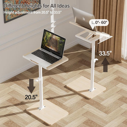 YUHFERA Sofa Armrest Tray Table for Couch - 360° Swivel Height Adjustable End for Small Spaces, Snack Side Table for Bed or Chair with Phone & Tablet Slot (Rustic,Standard)