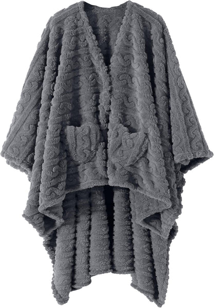 Wearable Blanket Sherpa Fleece Shawl Blanket with Pockets Blanket Poncho Cape for Adults, Cozy Shawl TV Throw Blankets