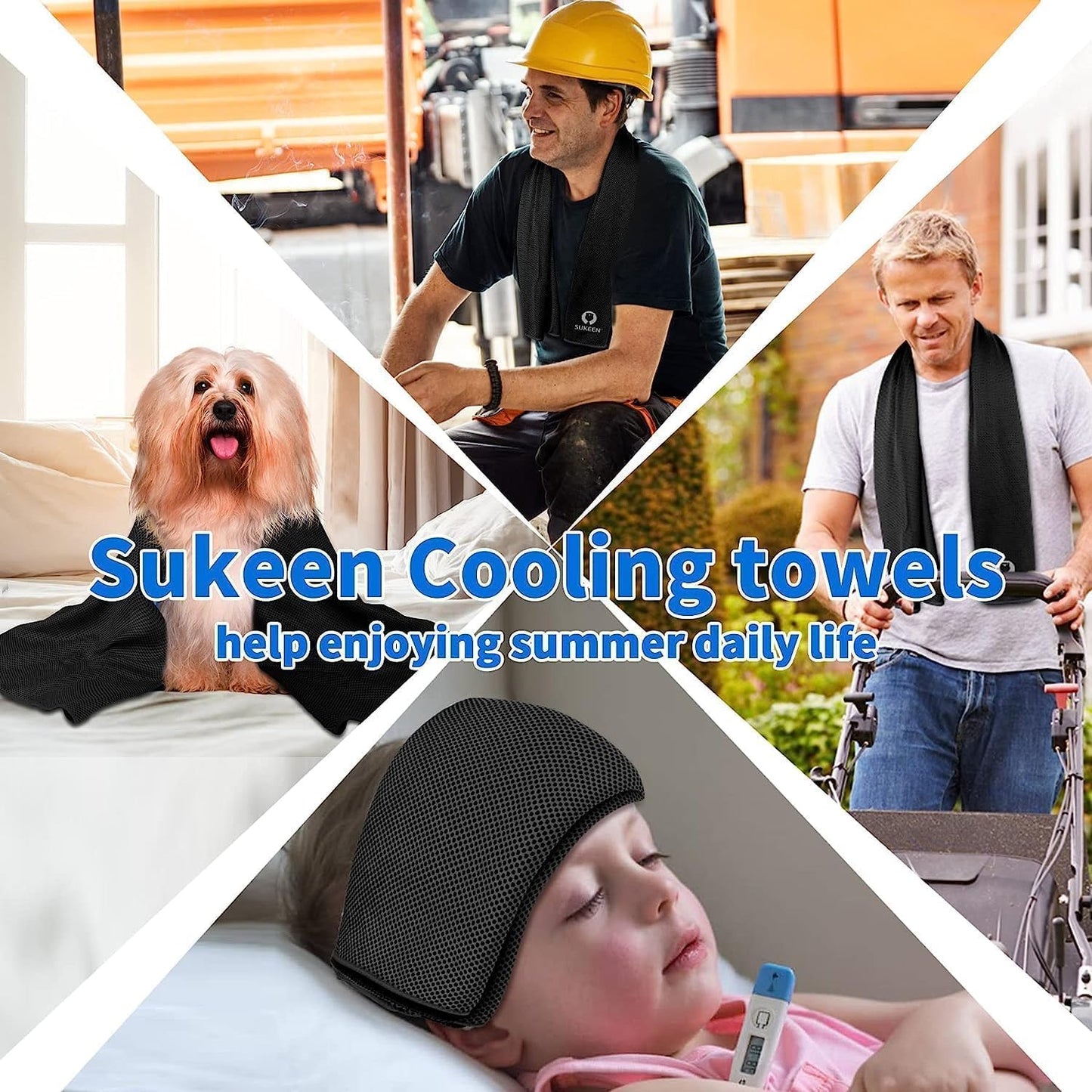 Sukeen Cooling Towels 6 Pack (40"x12"), Cooling Neck Wraps, Ice Towels, Microfiber Breathable Cooling Towel for Hot Weather, Sweat Towel for Gym, Sport, Running, Golf, Workout, Camping, Fitness