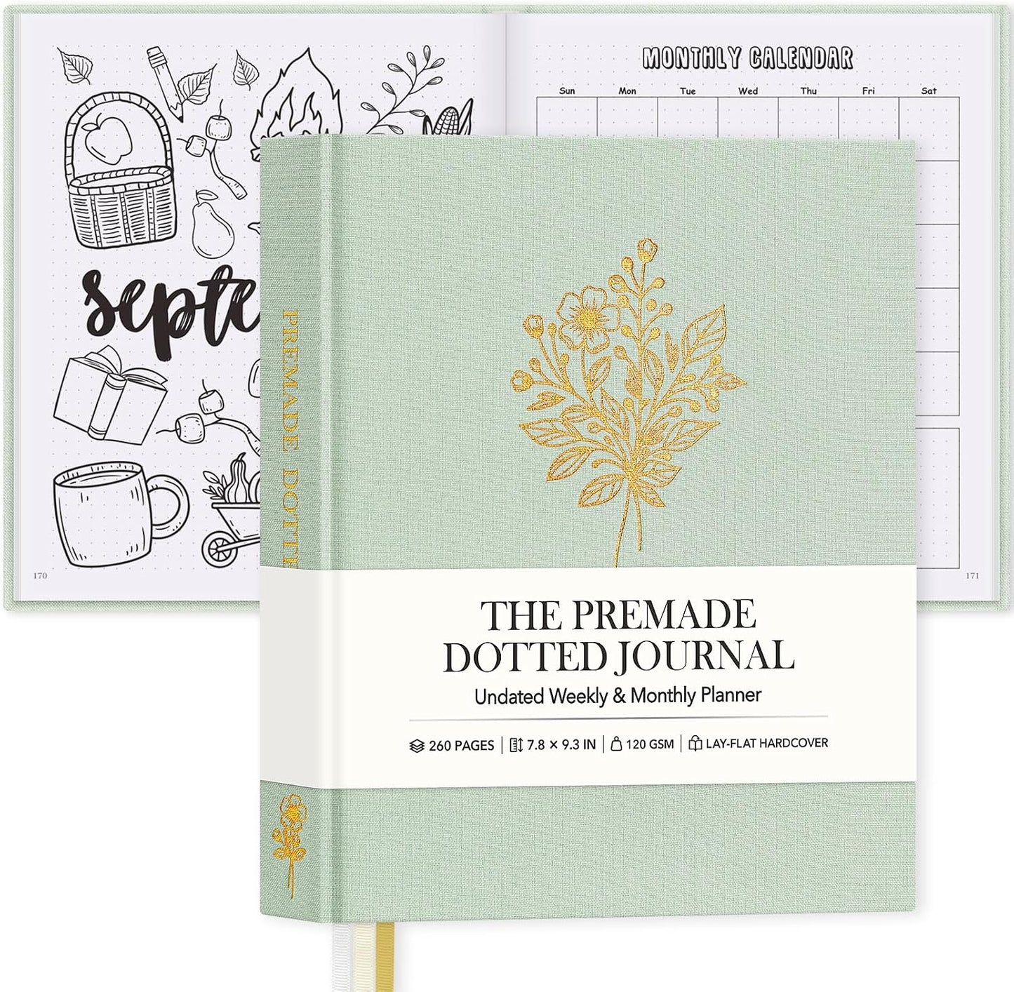 Everloria Premade Dotted Journal Notebook, 12 Months Pre-made Bullet Templates, 260 Hand-Drawn Coloring Pages, Undated Weekly & Monthly Planner, 7.8"x9.3" Linen Dot Grid Habit Mood Tracker, Lilac