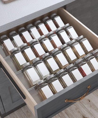 Antimbee Spice Drawer Organizer, 4 Tier- 8 Pack Kitchen Spice Rack Tray for Drawer, Expandable From 13" to 26" Acrylic Seasoning Organizer Rack Holds up 56 Spice Jars (Jars not Include)