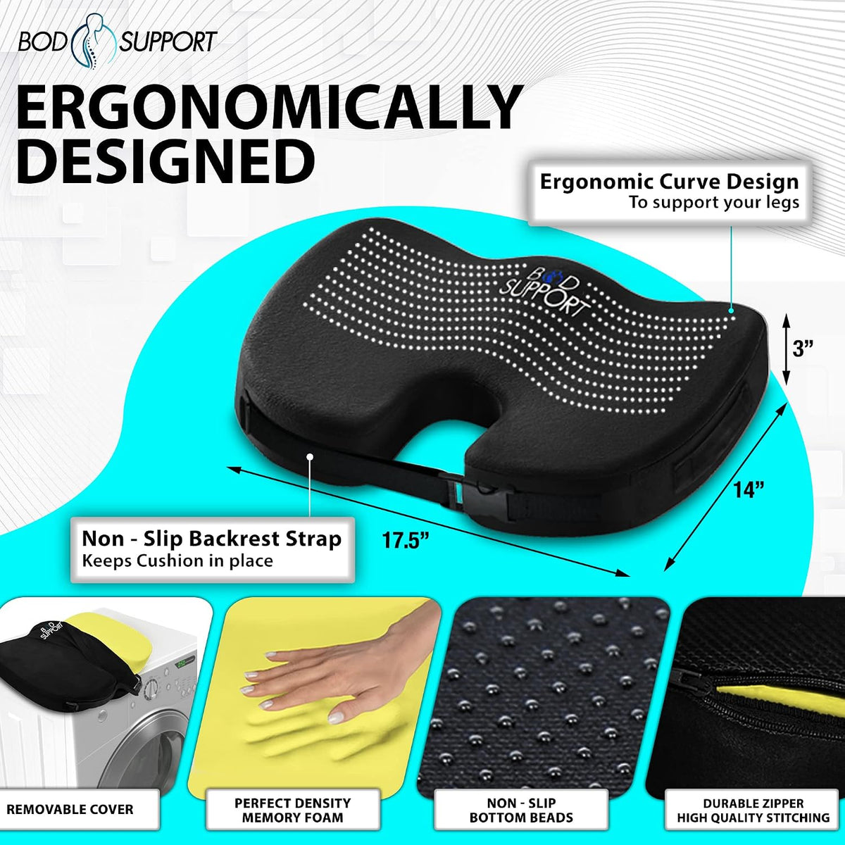 Seat Cushion with Straps - Seat Cushions for Office Chairs, Car Seat Cushion for Tailbone Pain Relief Cushion Design to Relieve Sciatica Coccyx Design from Prolonged Sitting (Grey)