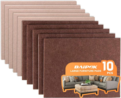 Felt Furniture Pads 10pcs 8" x 6" Adhesive Large Felt Pads, Cuttable | Chair Leg Pads, Hardwood Floor Protectors for Furniture, Black