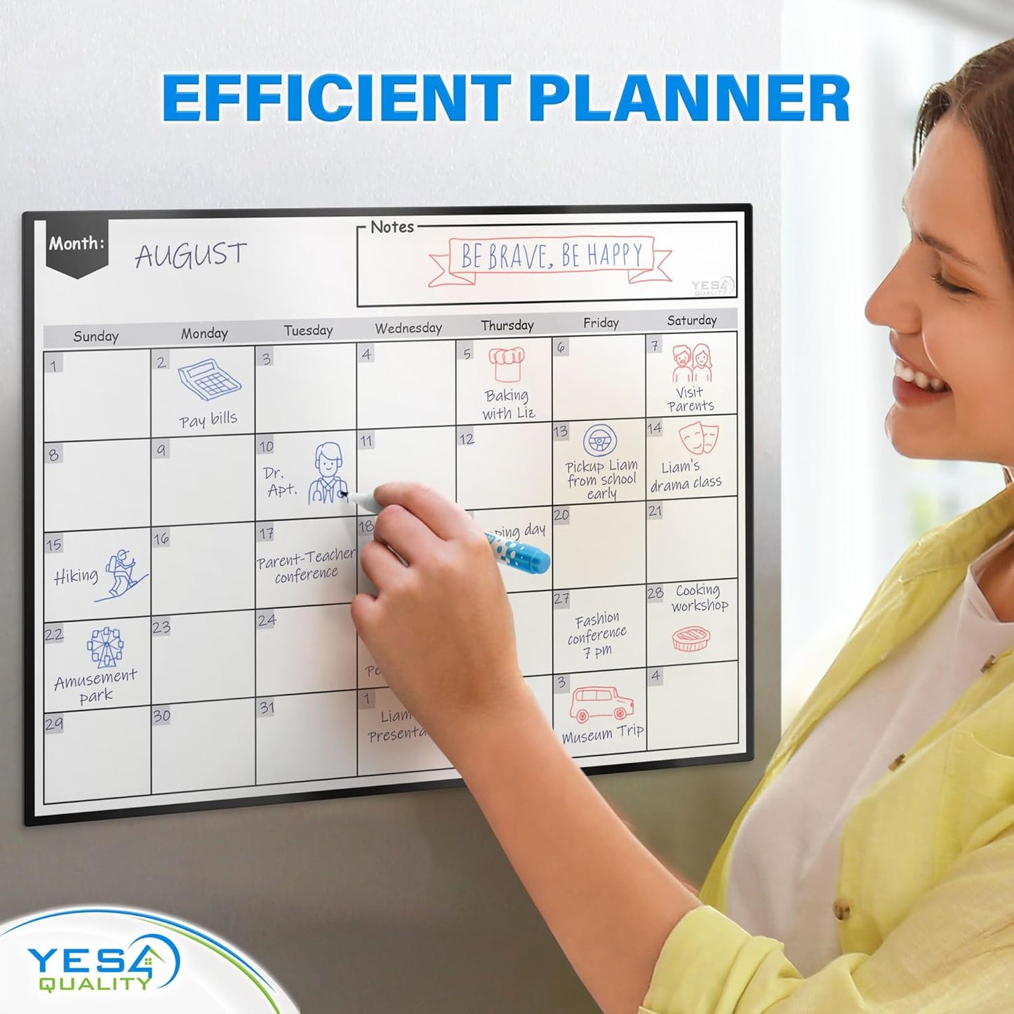 Magnetic Dry Erase Calendar 16x12 for Fridge with 3 Markers & Eraser | Strong magnetic dry erase calendar keeps schedules, meals and family plans organised on your fridge.