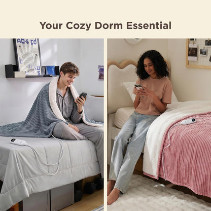Bedsure GentleSoft Heated Blanket Throw - Soft Ribbed Flannel Electric Blanket, Gifts for Grandma (50x60 inches, Grey)