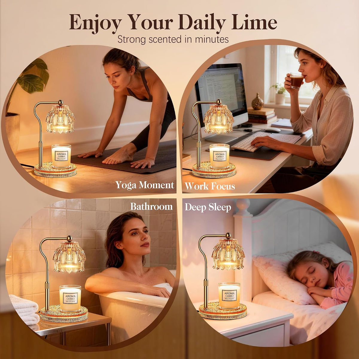 Candle Warmer Lamp with Timer Dimmer, Modern Wax Warmer for Scented Wax Jar Candle Warmer with 2 Bulbs, Adjustable Height Glass Lamp for Gifts for Women, Home Decor, Gold Amber