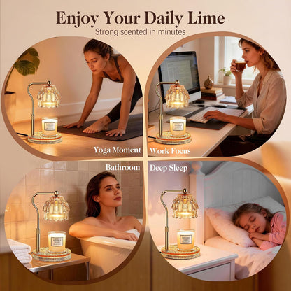 Candle Warmer Lamp with Timer Dimmer, Modern Wax Warmer for Scented Wax Jar Candle Warmer with 2 Bulbs, Adjustable Height Glass Lamp for Gifts for Women, Home Decor, Gold Amber