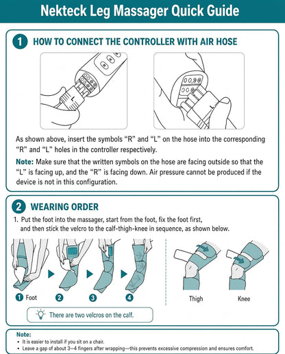 Nekteck Leg Compression Massager for Circulation and Relaxation | FSA Eligible HSA Foot and Calf Massage, 2 Modes, 3 Intensities, 20 Mins Auto-Off, Hand-held Controller, Adjustable Leg Wraps