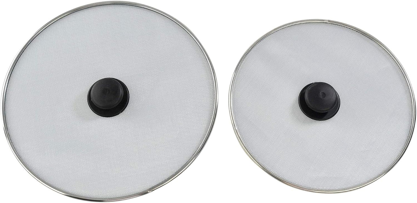 HOME-X Splatter Screen for Frying Pans, Anti-Splatter Lid with Stainless-Steel Mesh, Fry Pan Splash Guard, Set of 2, 11 ¼” Dia. and 9 ¾” Dia.