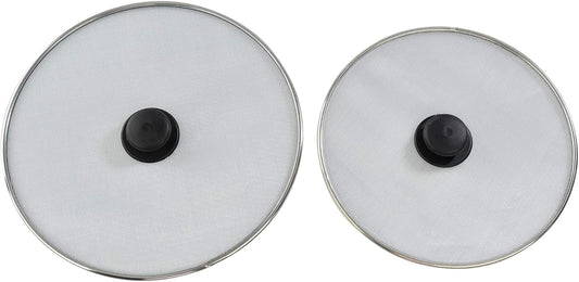 HOME-X Splatter Screen for Frying Pans, Anti-Splatter Lid with Stainless-Steel Mesh, Fry Pan Splash Guard, Set of 2, 11 ¼” Dia. and 9 ¾” Dia.