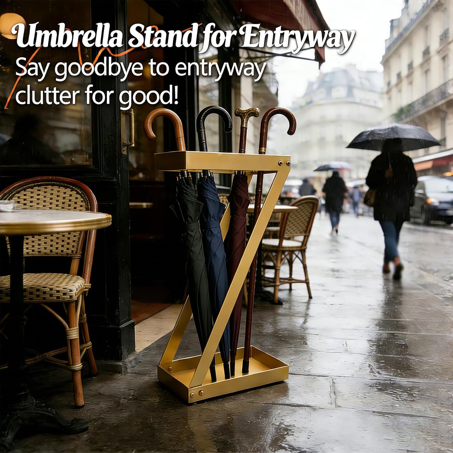 Umbrella Holder for Entryway, Black Umbrella Stand Indoor Stores Umbrellas Canes Equipped with Hooks Ideal for Home, Office , Hotel Lobby of Umbrella Storage Rack