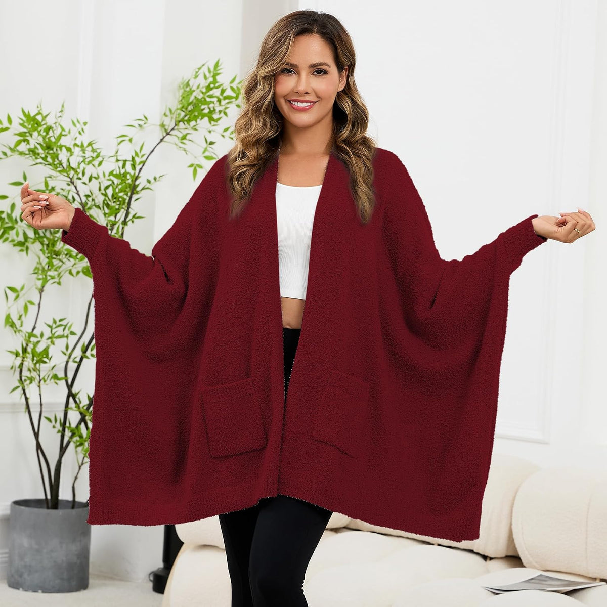 Wearable Blanket Sherpa Poncho Unique Office Work Warm Cozy Shawl TV Throw Blankets, Plush Cape Wrap for Adults