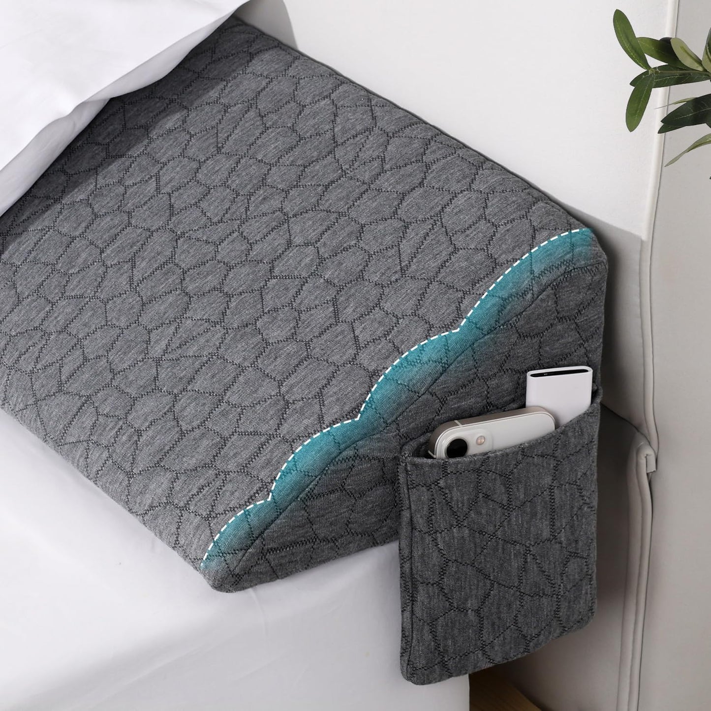 Patented Bed Wedge Pillow for Headboard Gap, Filler Between Mattress Gaps (0-7"), Comfortable Supportive High Density Cushioned Foam Pillows, Stay in Place Gripping Dots, King Soft Gray (76"x10"x6")
