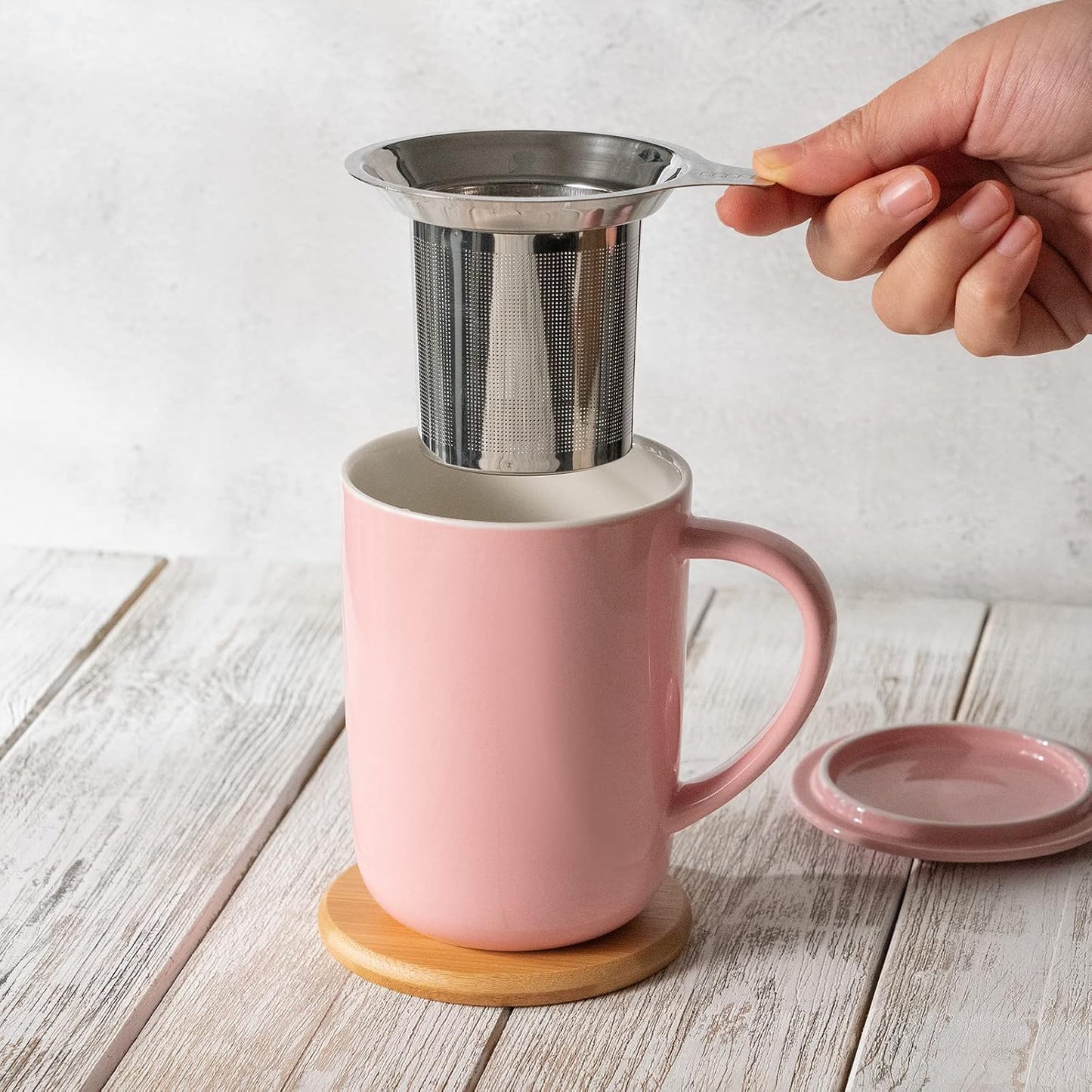 CEEFU 16oz Porcelain Tea Mug with Infuser, Lid and Coaster | Teaware with Filter, Loose Leaf Tea Cup Steeper Maker, Tea/Coffee/Milk/Women/Office/Home/Gift, Navy Blue