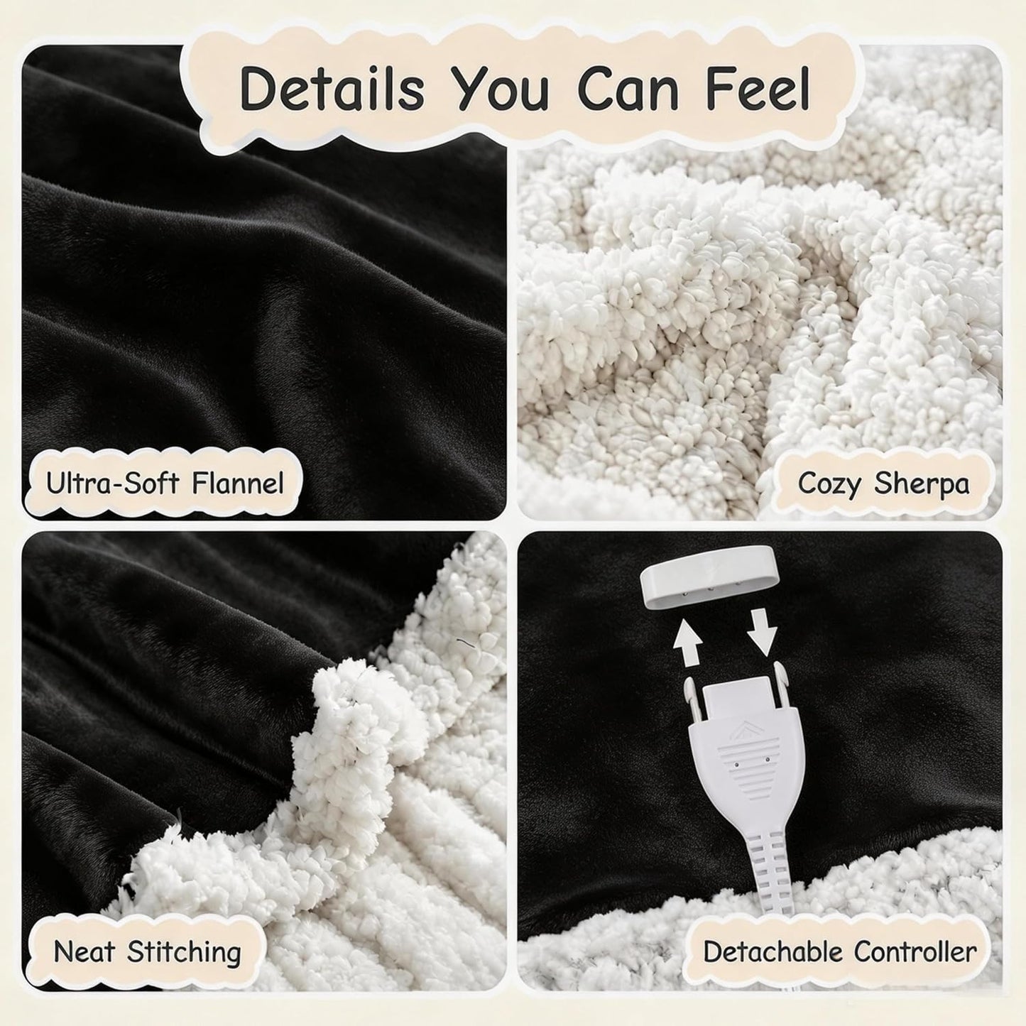 Soypipo Electric Heated Throw Blanket 50"x60", Faux Fur Plush with 4 Heat Settings & 2/4/8/10H Auto Shut-Off, Overheat Protection, Machine Washable, for Office & Chair, Dark Grey